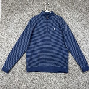Johnnie O Emmett Fleece Sweater Men's Large Blue Stripes Quarter Zip Marlin Blue